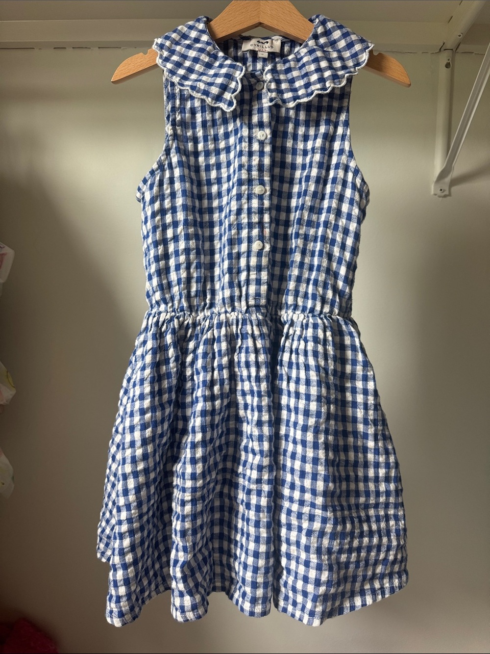 Cyrillus Blue & White Gingham Ruffle-Collar Dress